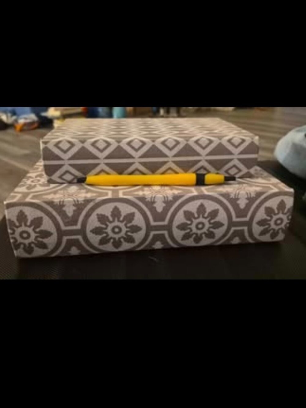 Set of 2 Decorative Book Storage Boxes – Grey & White Geometric Patterns